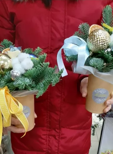 Композиция в стаканчике «Зимний привет» от интернет-магазина цветов в 